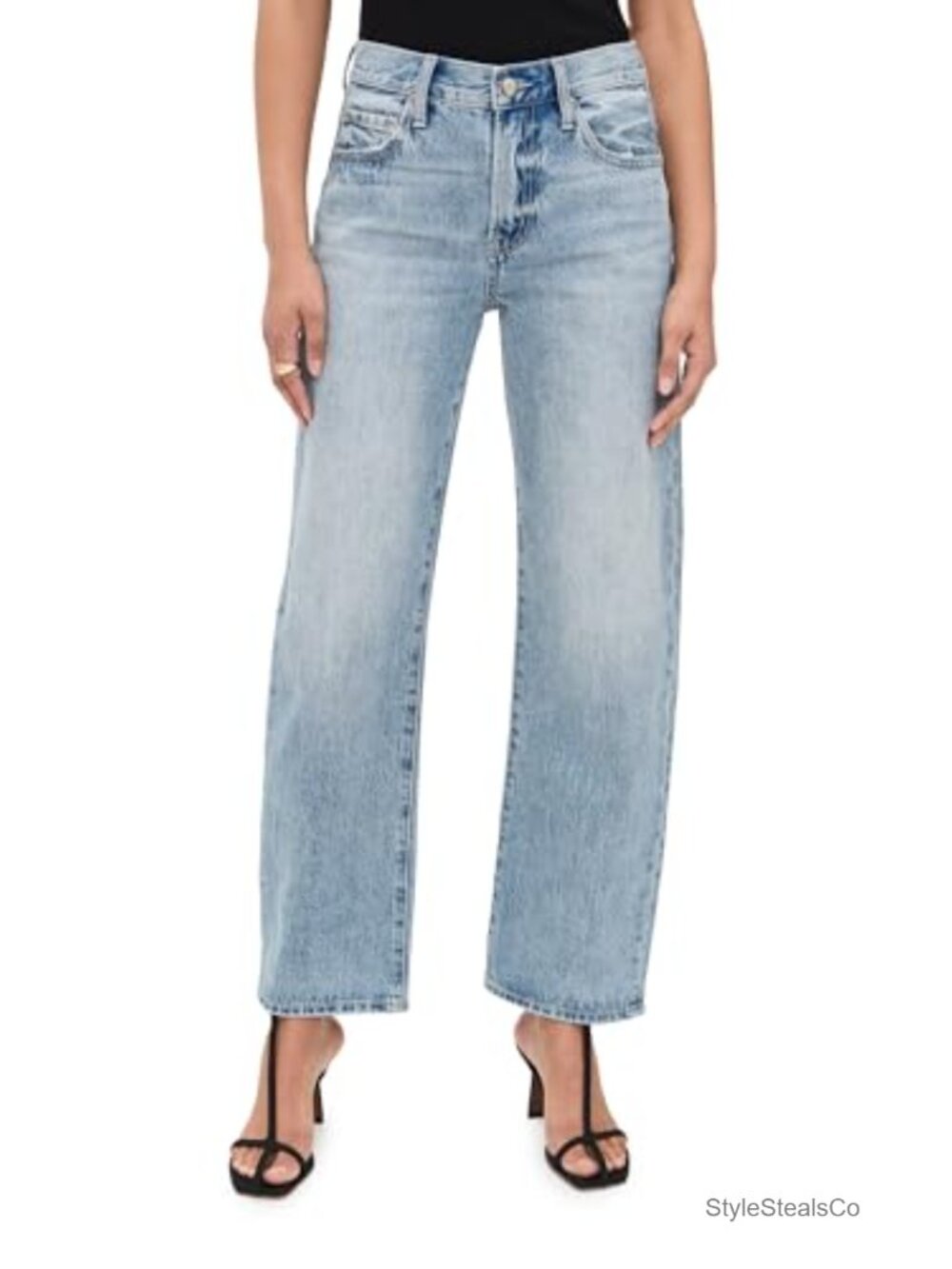 Mid Rise Straight Leg Jeans Non-Stretch Denim Light Distressed